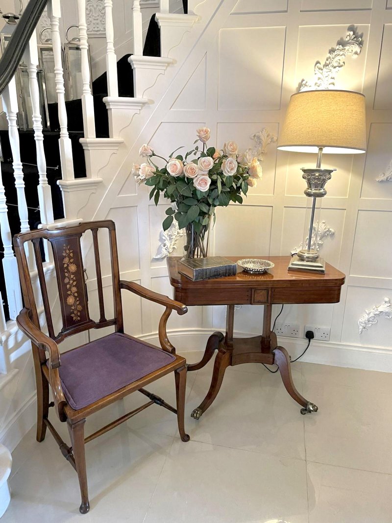 Quality Antique Regency Mahogany Inlaid Card/Side Table - Image 4